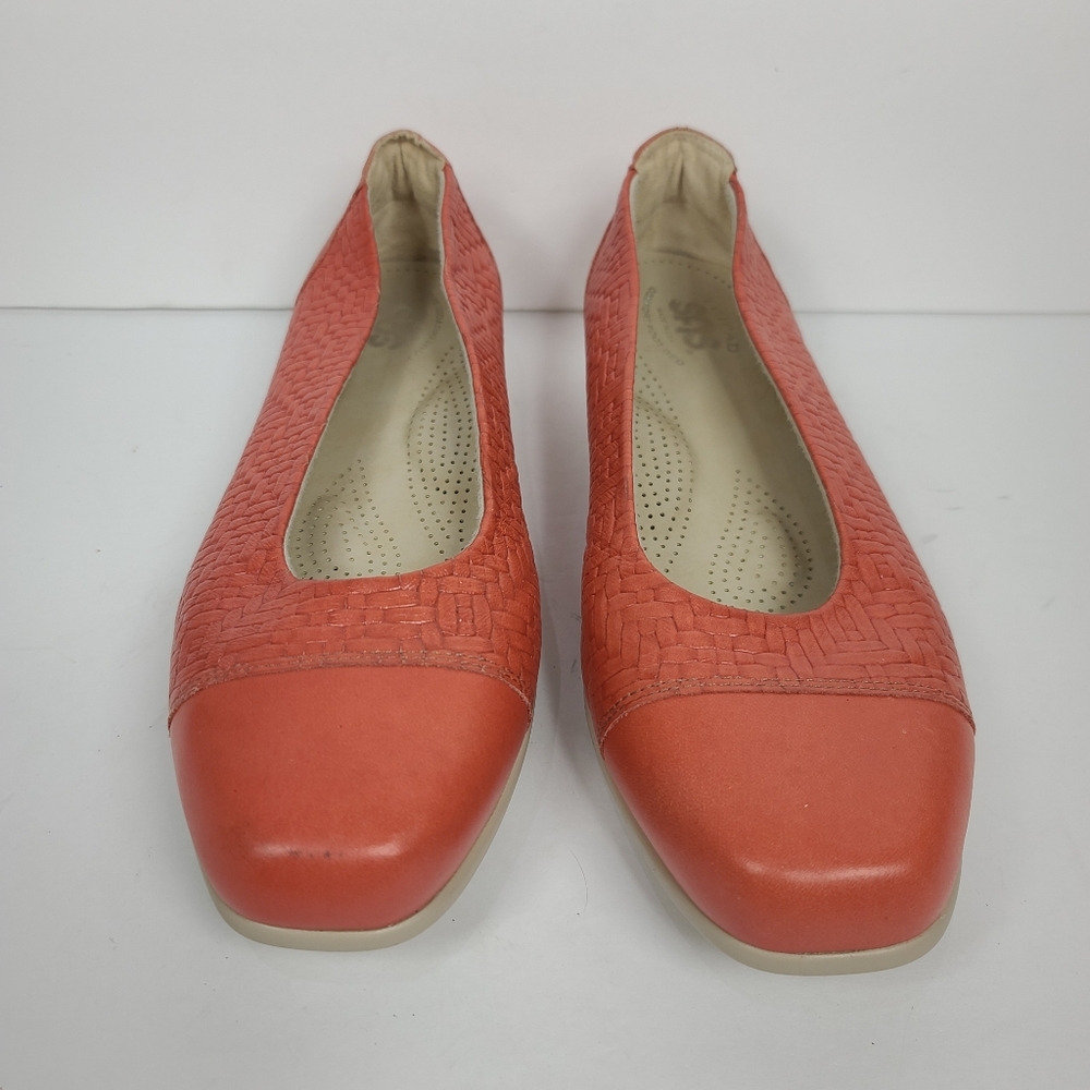 SAS MAUI Leathe Slip On Flats Melon Coral Basket Weave TriPad Comfort Shoes 9 - Picture 3 of 14